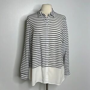 Molly & Isadora white & blue striped rayon button down shirt, size 1X